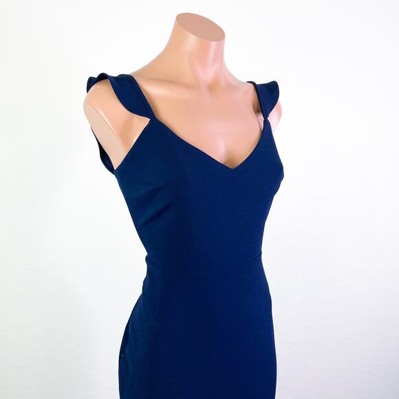 WAYF The Mina Ruffle Strap Sleeveless V-Neck Side Slit Gown Blue size S NWOT - Picture 3 of 11